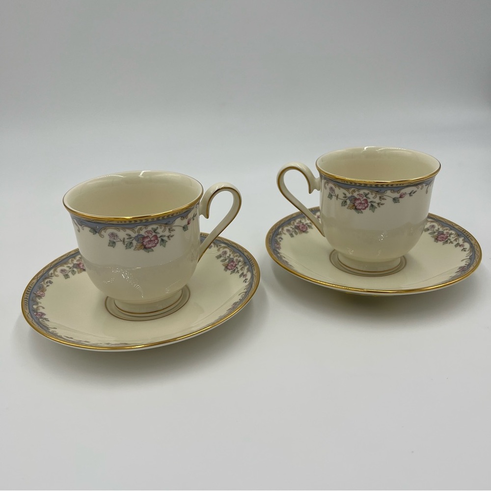 LENOX SOUTHERN VISTA FOOTED CUP AND SAUCER SET OF TWO